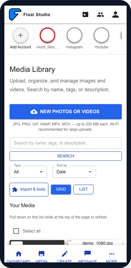 FloAI Media Library on mobile